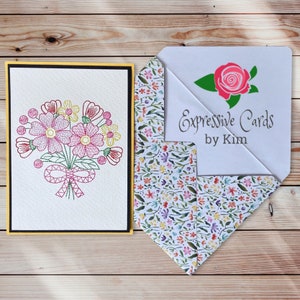 Embroidered Greeting Card, Postcard, Bouquet, Flowers, Notecard