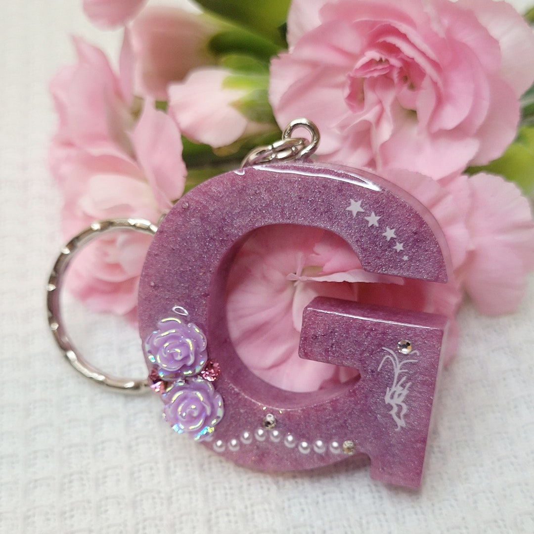 Decorated Keychains Resin Letter Keychain Fully Decorated by Hand Personalised Keyring ...
