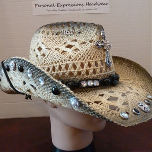 Hat, Cowgirl, Straw, Black, White, Rocker, Punk, Patch, Skull ...