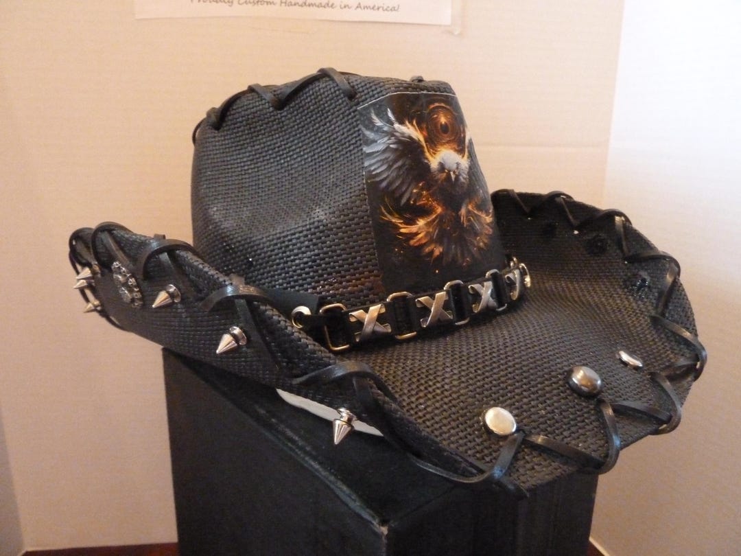 Rocker Hat, Heavy Metal Cowboy, Western, Straw, Black, Eagle, Patriotic ...