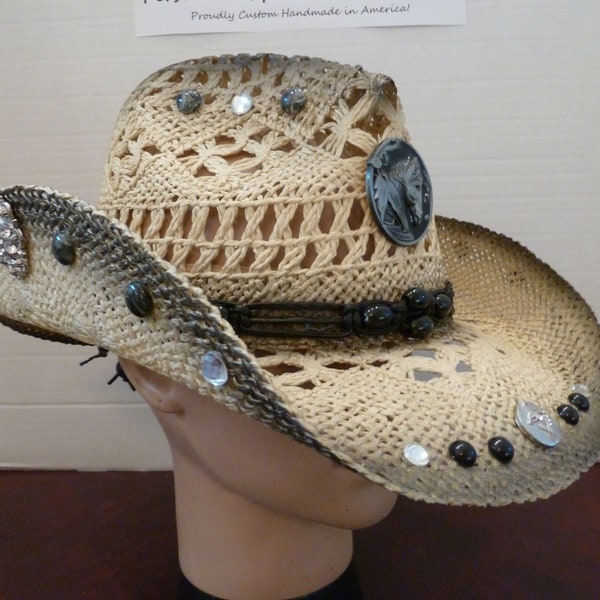 Black Straw Cowboy Hat - Etsy
