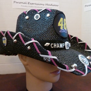 NASCAR, Jimmie Johnson, Hat, Cowboy, Cowgirl, Straw, Black, Rocker, Racing