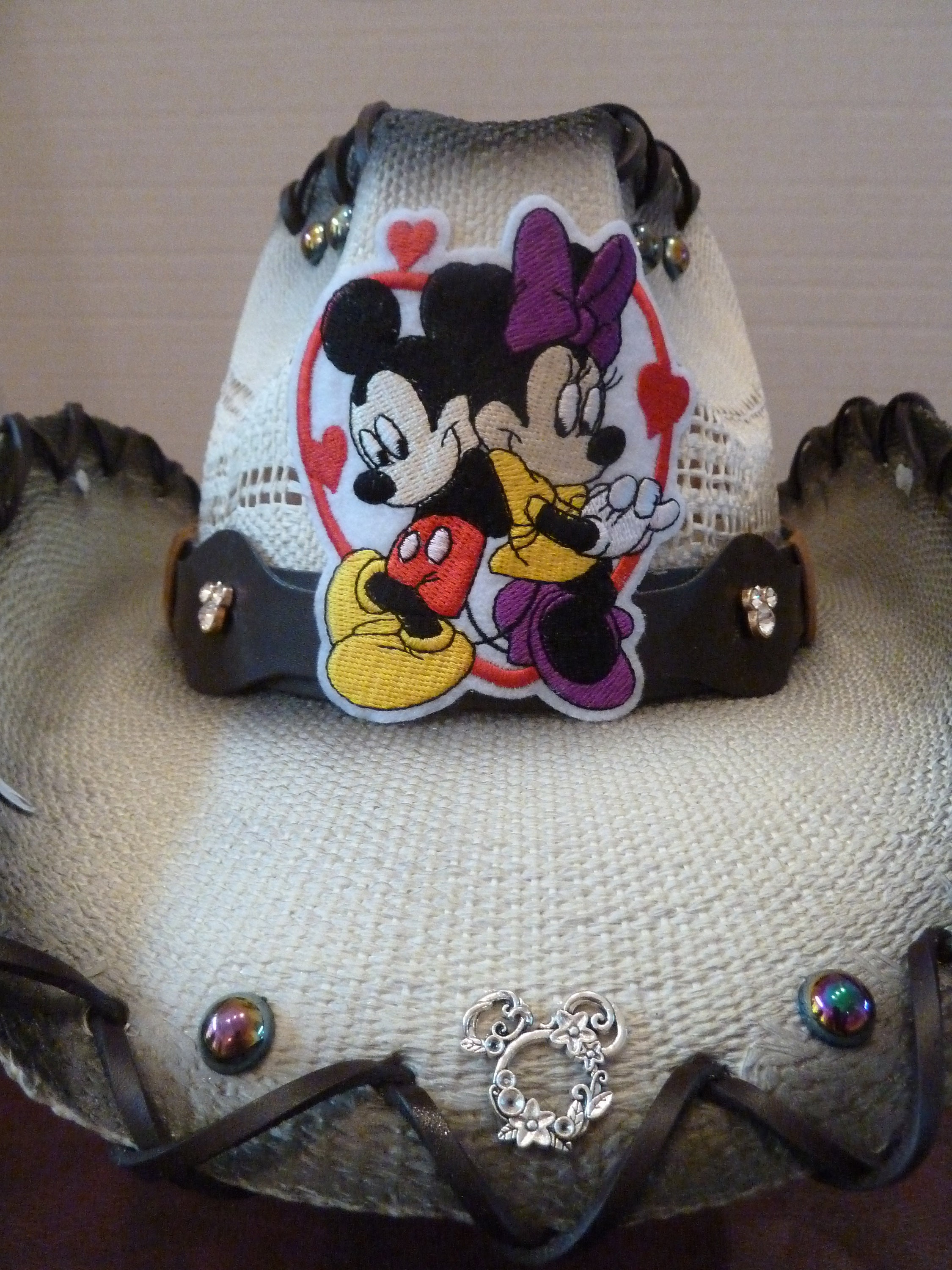 Disney Cowboy Hat, Rhinestone Mickey Mouse, Handmade Straw  display picture 3