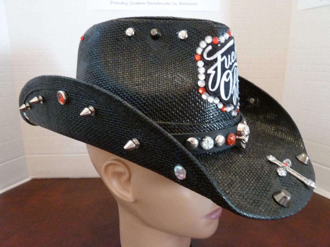 Hat, Cowboy, Cowgirl, Straw, Black, Rocker, Punk, Patch, Cross, Biker ...