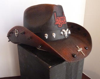 Lamb of God, Hut, Shirt, Patch, Anhänger, Cowboy, Cowgirl, Western, Rock, Stroh, Skull, Lederband, Strass, Hutband