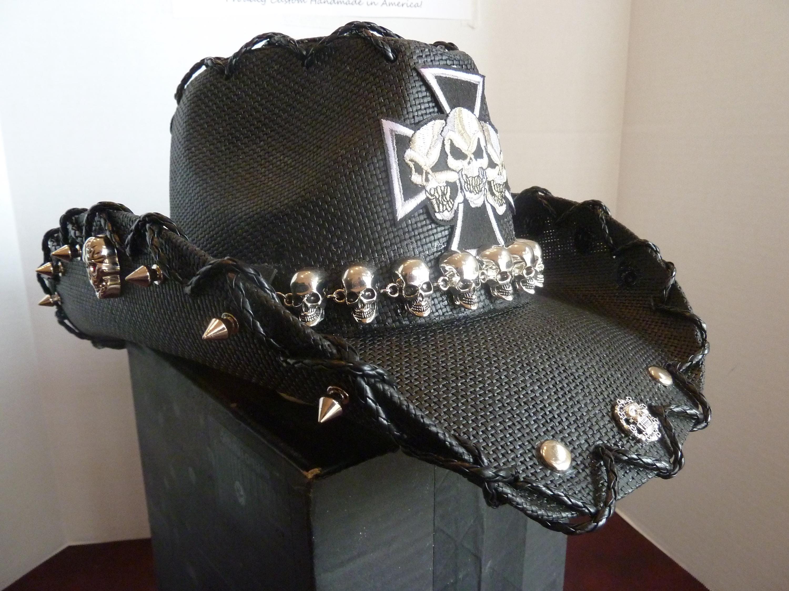 Black Siver Cow Skull Metal Tassels Western Cowboy Hat NEW The Voodoo child hat! A little outlaw country, a little  main image 4
