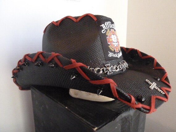Affliction, Black Sabath, Rocker hat, Heavy Metal, Rock Band, Punk Band, Custom, shirt, Cowboy, Straw, Black, Poster, Western