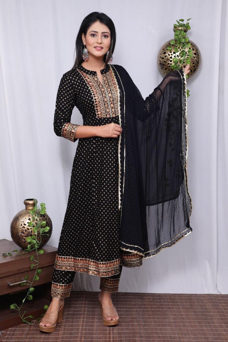 Designer Anarkali Suit Full Flared Kurta with Pant & Chiffon | Etsy