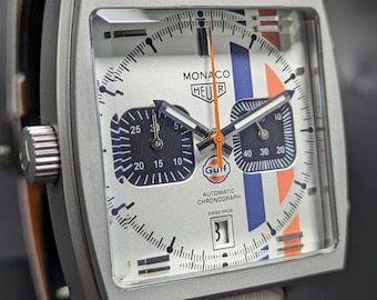 refurbished Tag Heuer Monaco Gulf white dial with date indicator Automatic movement men's watch free shipping.
