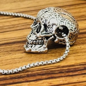 Skull Pendant Necklace | Stainless Steel Costume Jewelry | Punk Goth Boho | 22&quot; Chain