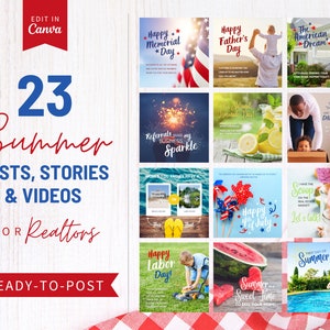 Summer Real Estate Instagram Posts VOL 1, Labor Day, 4th of July, Memorial Day, Summer, Realtor Social Media, Real Estate Marketing
