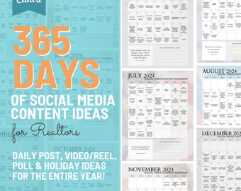 2024 Realtor Content Calendar, 365 Days of Post, Reel/Video, Story, Poll and Holiday Ideas, Social Media Planner for Real Estate Agents