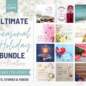 Realtor Bundle: 100+ Holiday & Seasonal Instagram Posts | Social Media Bundle for Real Estate Agents | Canva, Video, Reel Ready