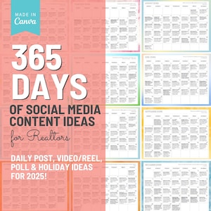 2025 Realtor Content Calendar, 365 Days of Social Media Post Ideas for Real Estate Agents, Real Estate Marketing Planner, Instagram Ideas