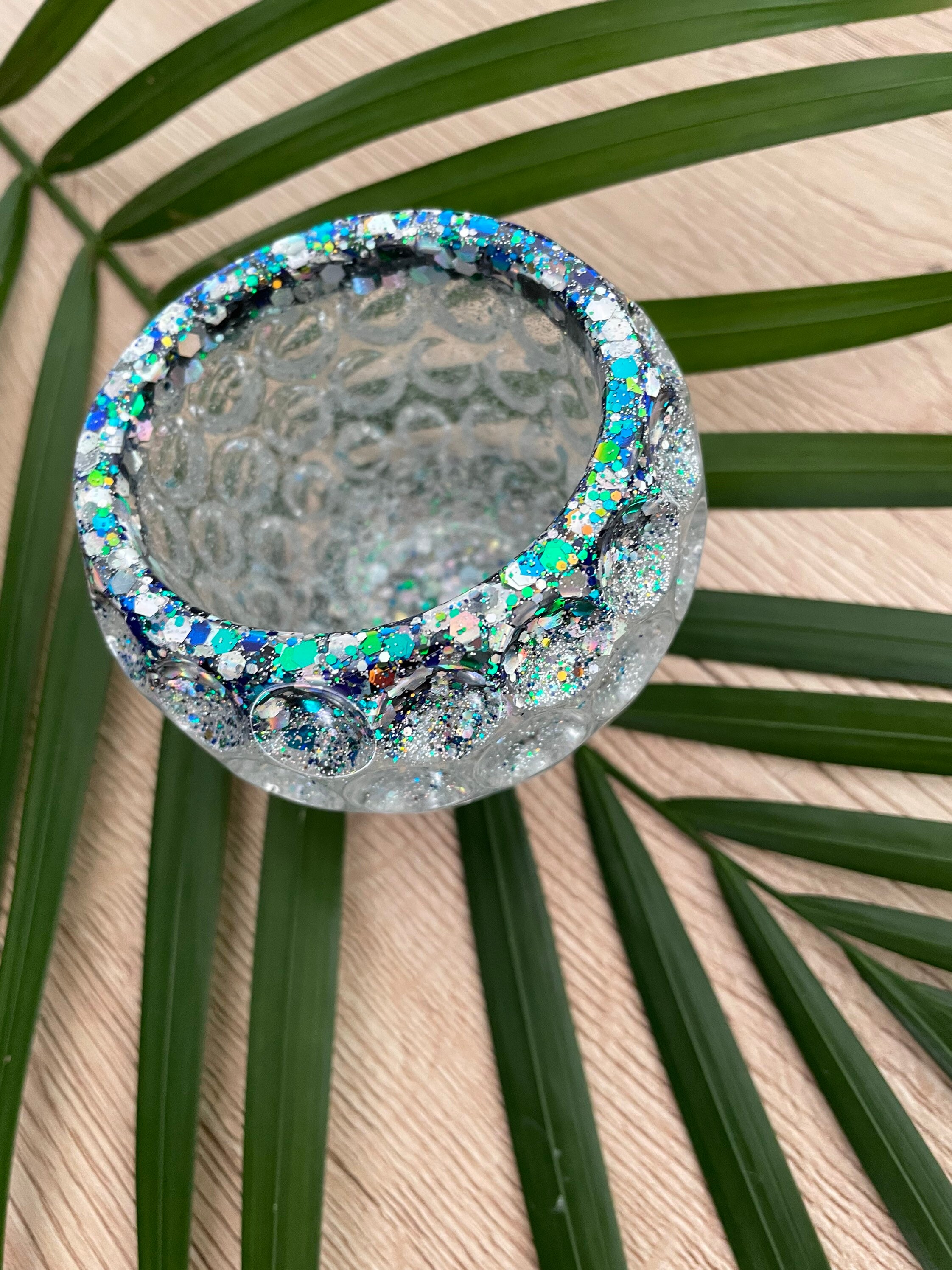 Bougeoir en Résine Epoxy à Paillettes Bleues