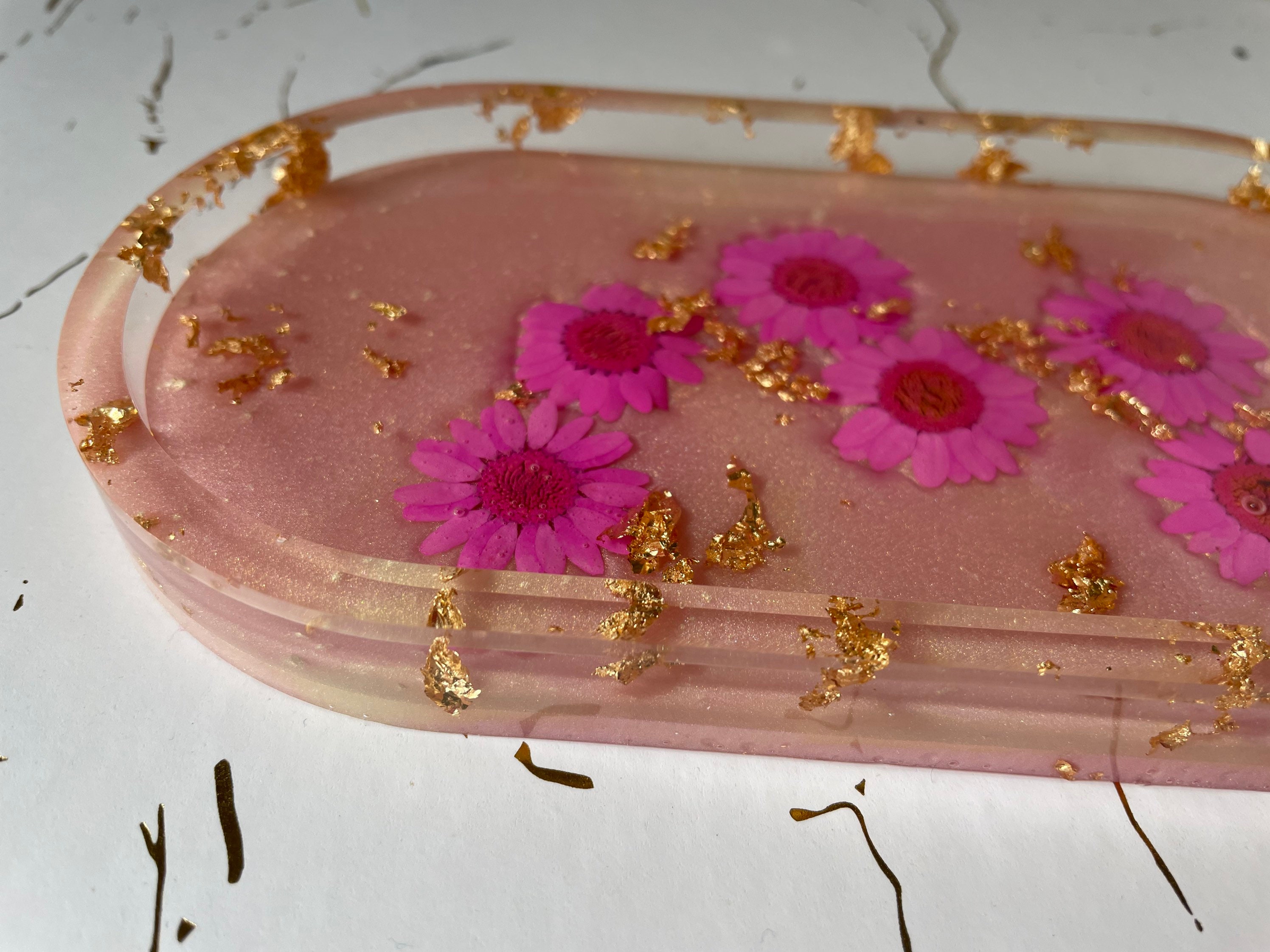 Vide-Poches en Résine Epoxy à Fleurs Roses