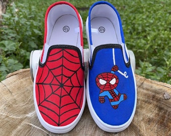 Spiderman Hand Painted Kids Canvas Shoes