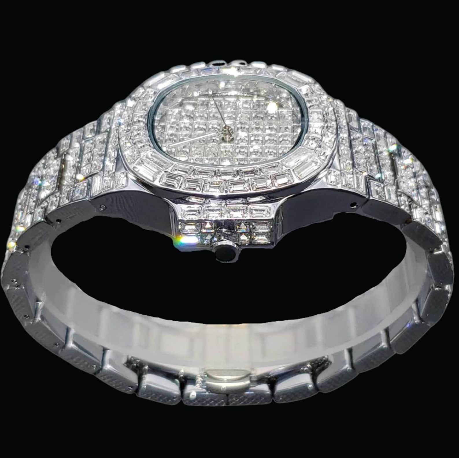 18K Plated Silver&gold Lab Diamond Watch Iced Luxury Brand Etsy