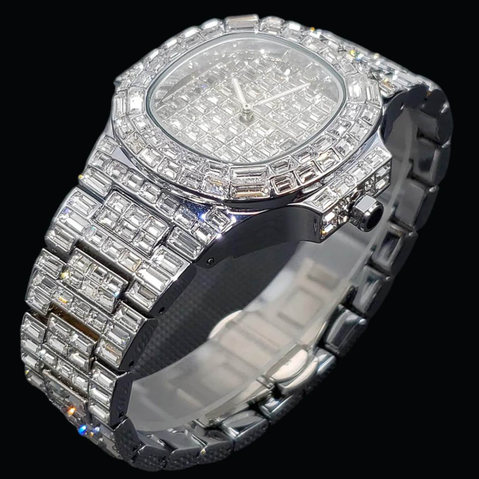 18K Plated Silver&gold Lab Diamond Watch Iced Luxury Brand Etsy