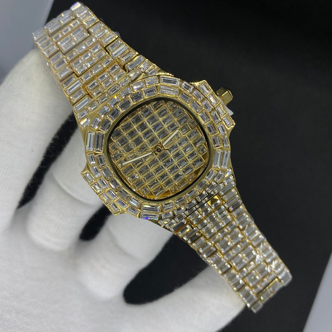 Gold Lab Diamond Watch Iced Luxury Brand Design Watch Baguette Watch ...