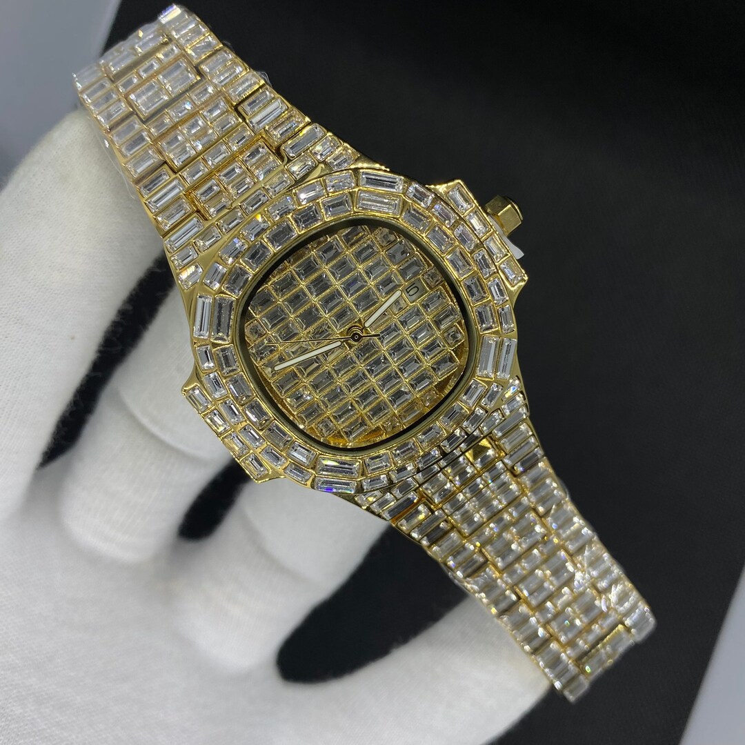 Gold Lab Diamond Watch Iced Luxury Brand Design Watch Baguette Watch