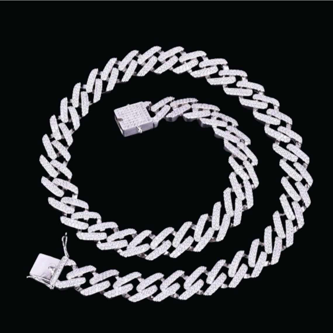 15mm Cuban Link Chain Iced Out 18k Silver Plated Simulated Etsy