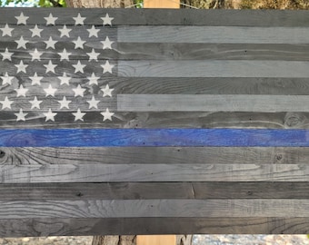 Wooden American Flag - Thin Blue Line