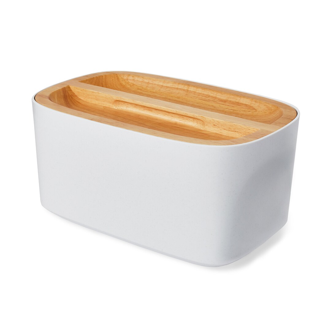 Union Modern Bamboo Fiber Bread Box for Countertop With Reversible Wood Serving Lid 14.25 X 9.25