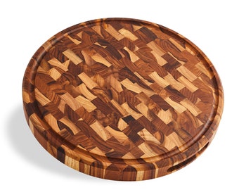 Vincent | Teak End Grain Wood Cutting Board (15" Round, 1.5" Thick) | GIFT BOX Included