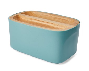 Union | Modern Bamboo Fiber Bread Box for Countertop with Reversible Wood Serving Lid (14.25 x 9.25 x 7in) | Storage Bin and Bread Container