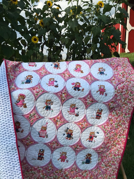 Cat Quilt Wallhanging Kitties Cats Pink Buttons Etsy