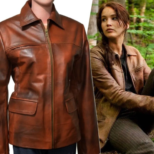 Inspired By Jennifer Lawrence Hunger Games Leather Jacket, Catching Fire Games Leather Jacket Handcrafted Cosplay Costume