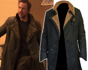 Inspired By Ryan Gosling Blade Runner 2049 Coat, Officer K Coat, Fur Mens Officer K Black Fur Coat  Blade Runner Handcrafted Coat