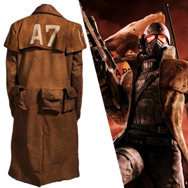 Inspired By Fallout NCR Veteran Ranger Brown Distressed Suede Leather Costume, A7 Duster Coat Handcrafted  Cosplay