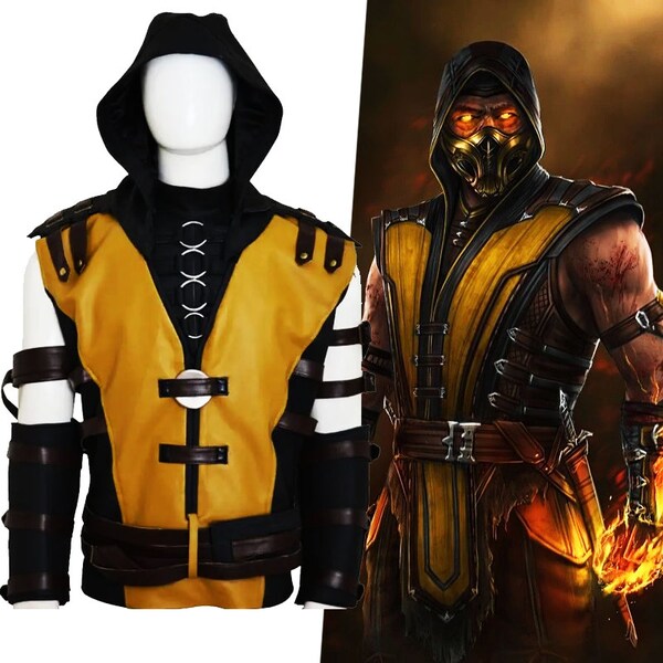 Mortal Kombat Scorpion Men's Cosplay Costume | Adult Outfit With Face Covering