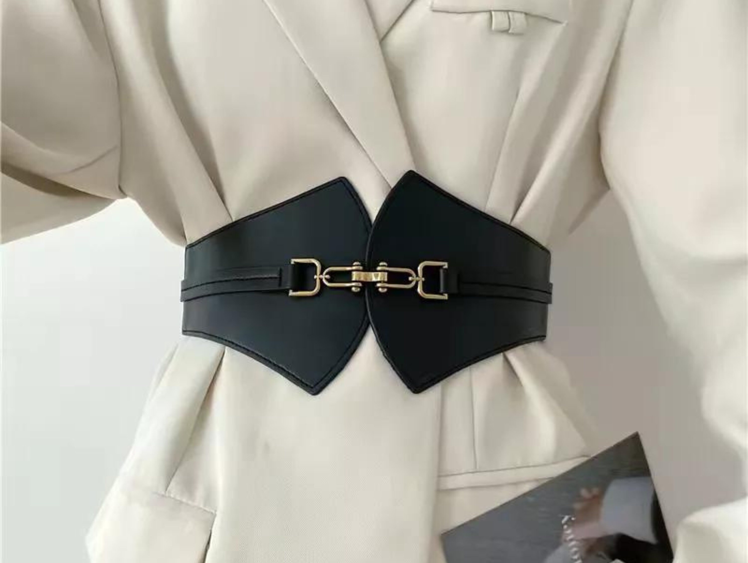 Women Suit Wide Waist Belt Corset Cinch Buckle Stretch Asymmetrical  Waistband