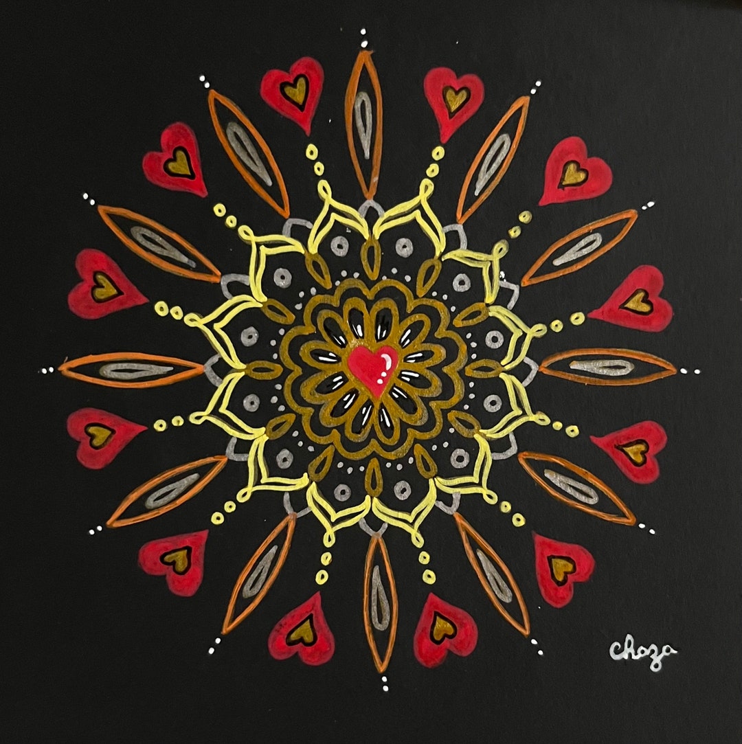 Original Mini Haindpainted Watercolor Mandala Art Named “burst of Love ...