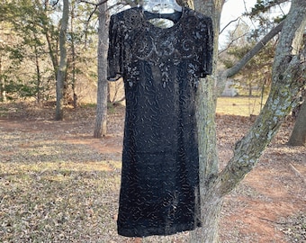 Silky Nights gown by Cherish | Beautiful Vintage Black Beaded Evening Gown | Vintage Bead Dress | Formal Evening Dress | Little Black Dress