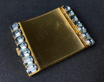 Vintage Rhinestone Square Powder Compact | Faux Blue Topaz Stones | Mirror Powder Pad | Vintage Compact Collector