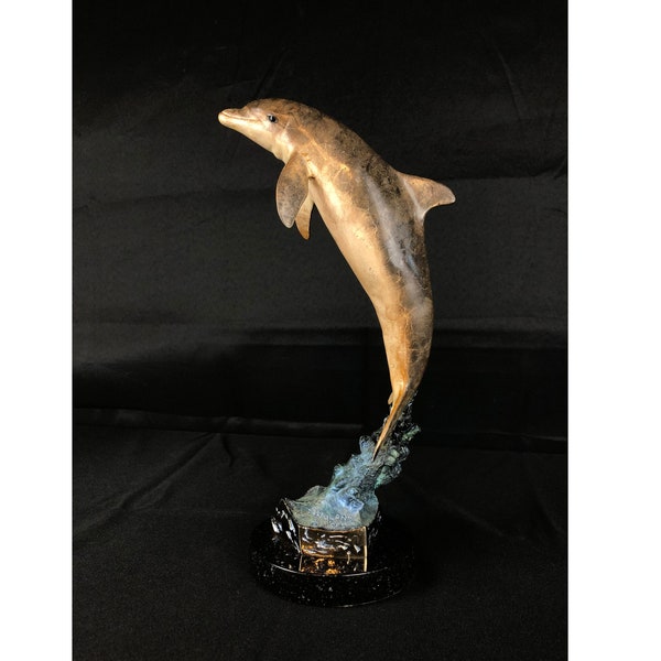 Bronze "SPOTTED DOLPHIN" Sculpture by Robert Wyland, the world's most renowned marine life artist.  1994 Artist Proof Certified #20 of 50