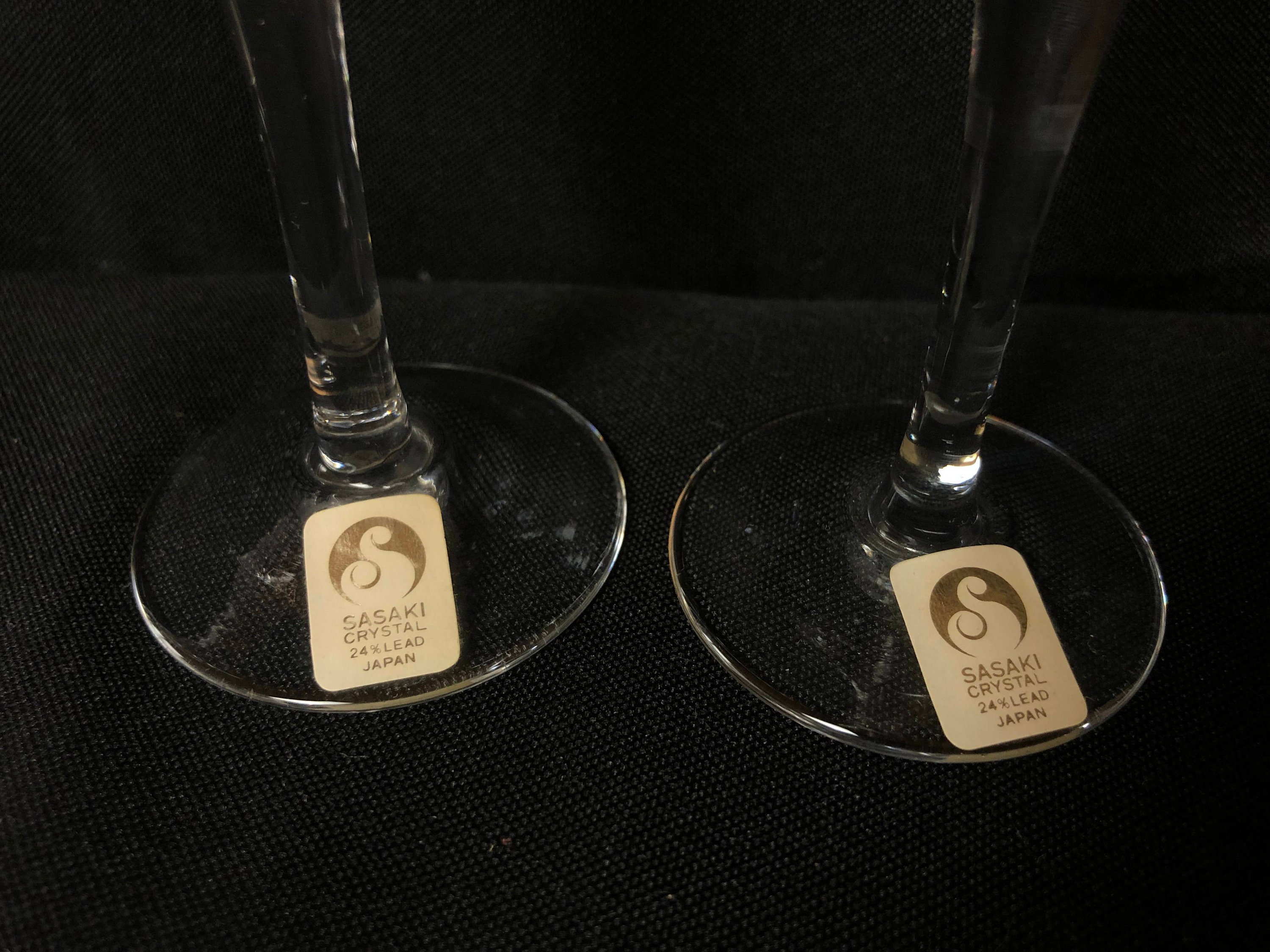 7 Sasaki Reflections Clear Swirled Crystal Stem Cordial Glasses Made in Japan Elegant Stemware