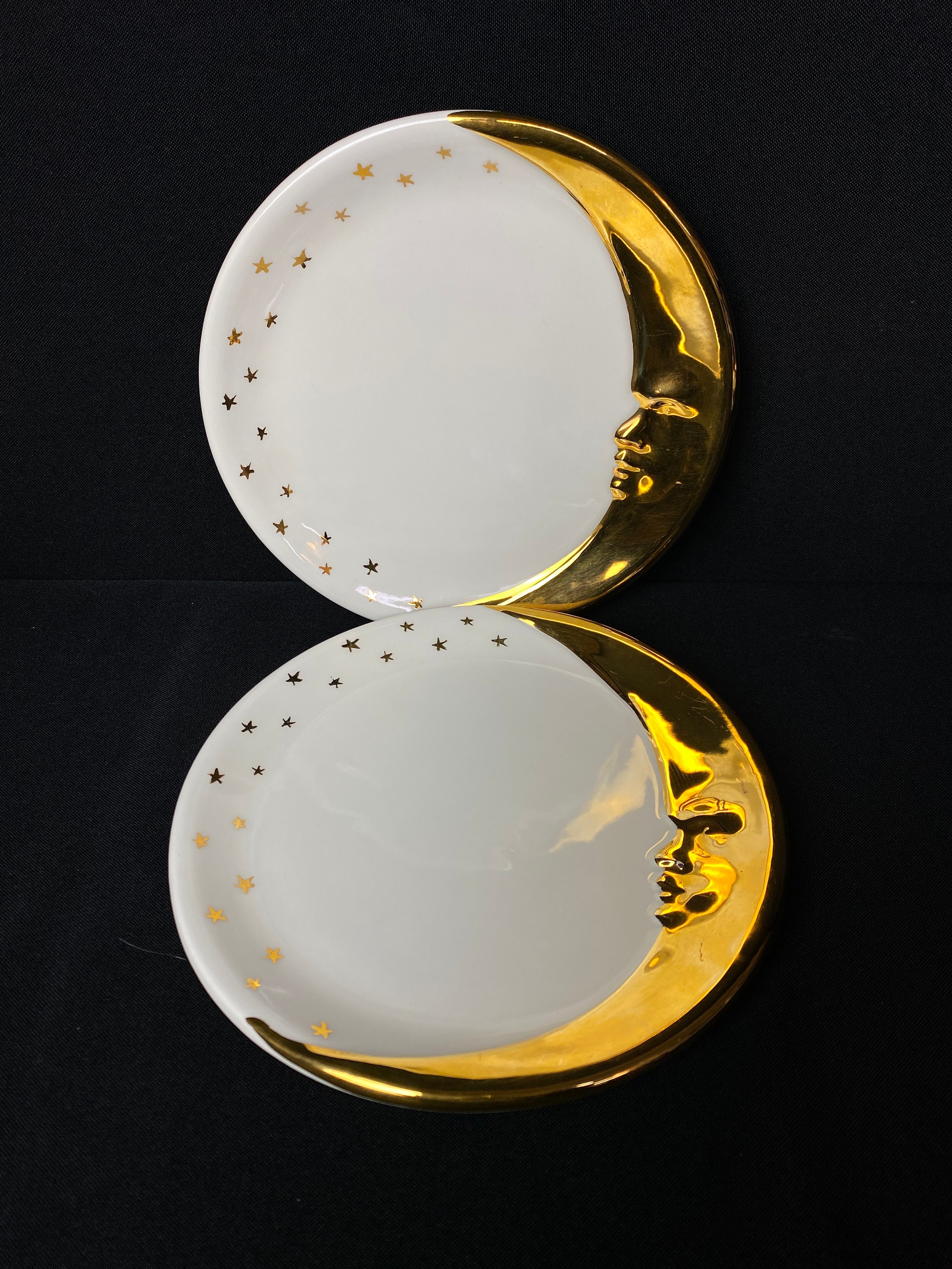 Rare Vintage 4 Piece Celestial Moon Face and Stars Dinnerware Set