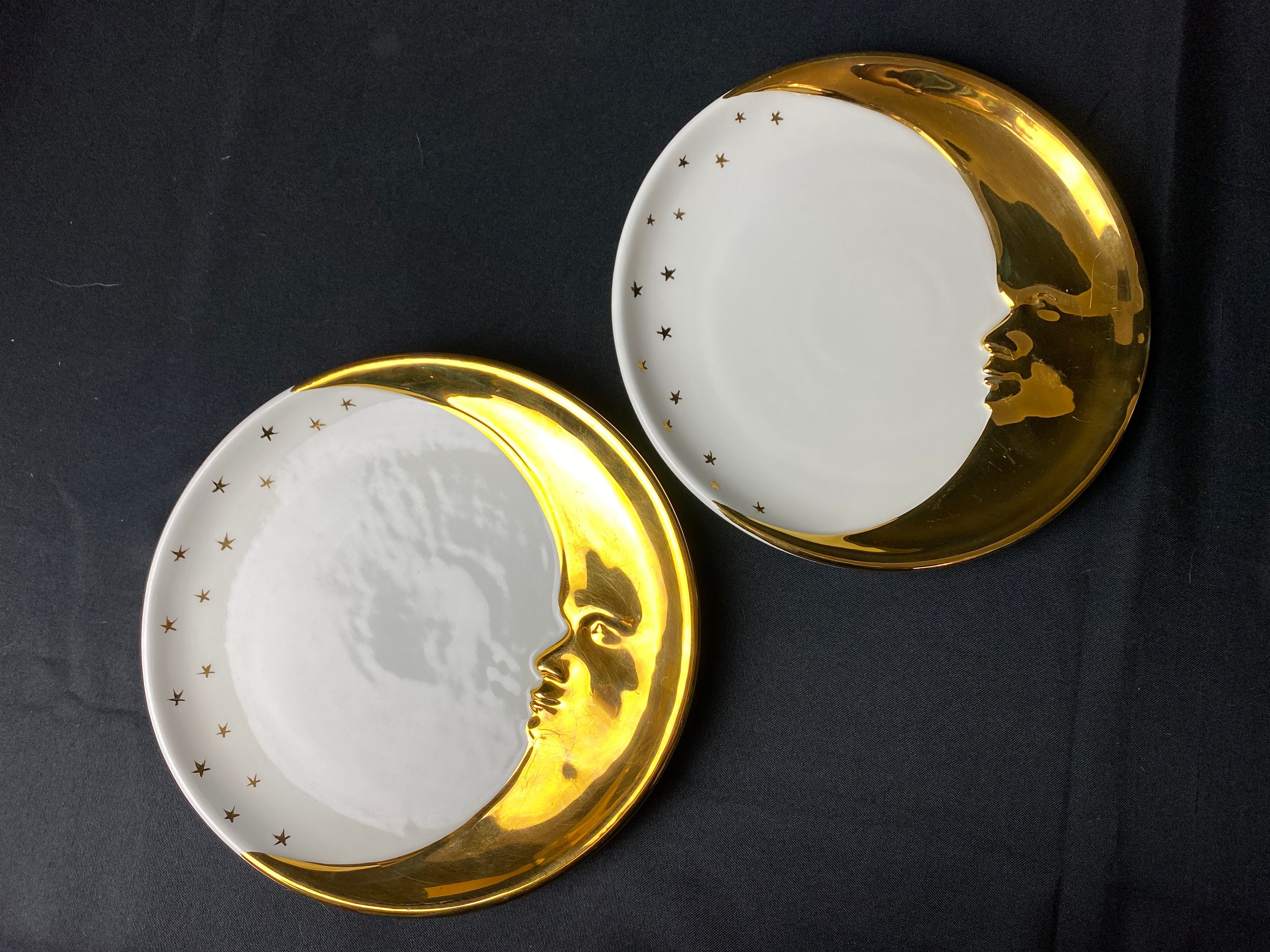 Rare Vintage 4 Piece Celestial Moon Face and Stars Dinnerware Set
