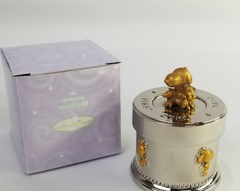 NIB Silver Plated Vintage Collectible Little Snoopy Hallmark Trinket Box Decorative First Curl Silver with Original Box, Excellent Condition