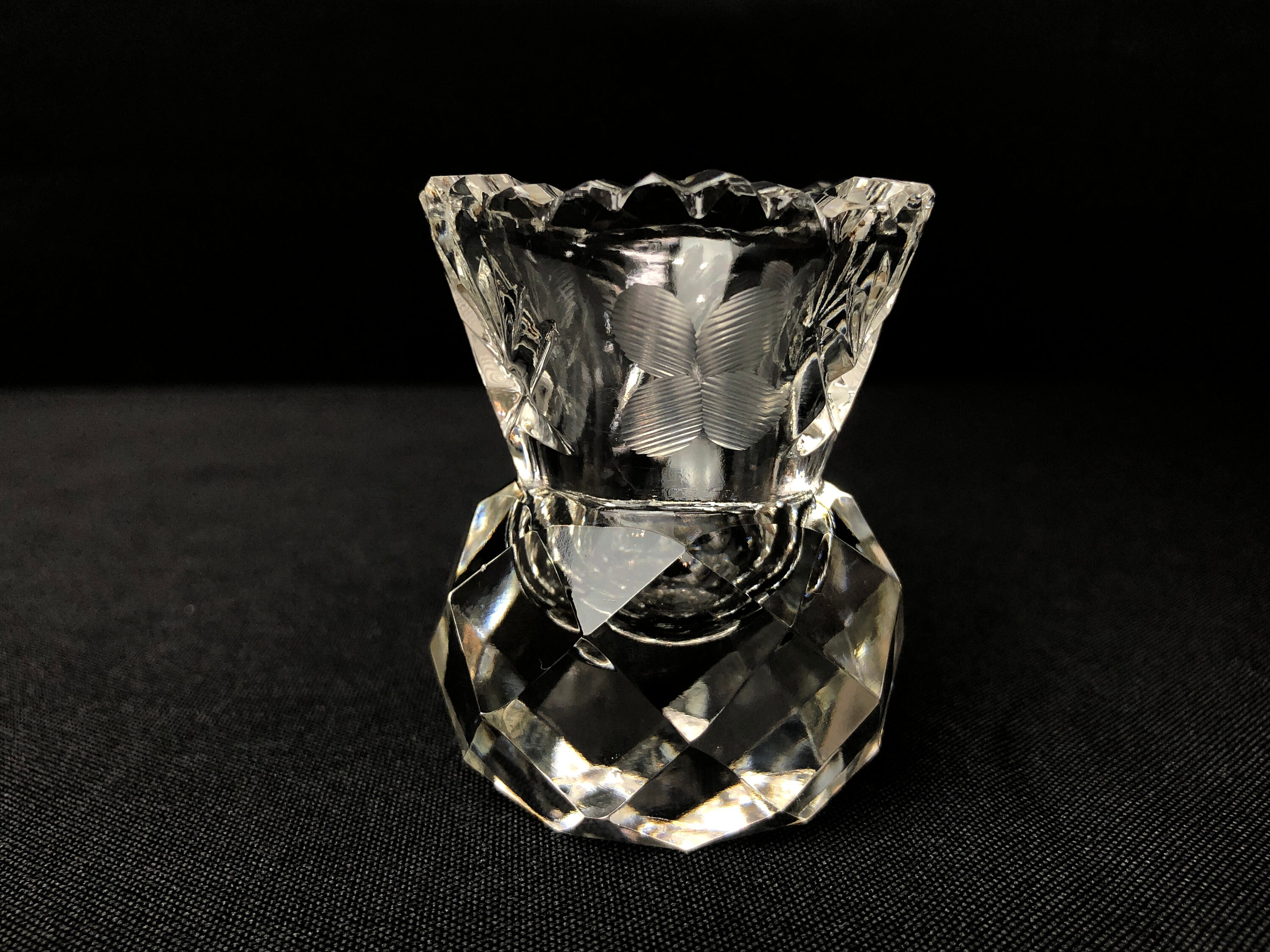 Unique Vintage Cut Crystal Toothpick Holder Crystal Bud Vase Etched