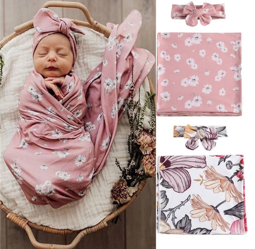 Swaddle Blanket Set Swaddle and Bow Set Baby Blanket Etsy UK