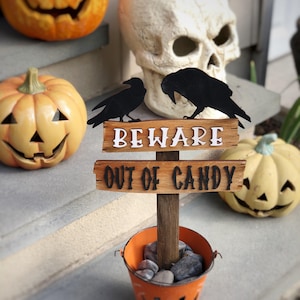 Out of Candy by Paint With Fire- laser cut file, DIY halloween sign, svg for Glowforge & other lasers, halloween, crows svg, plant stake svg