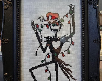 Santa Jack Skellington with String Of Lights Cross Stitch PATTERN