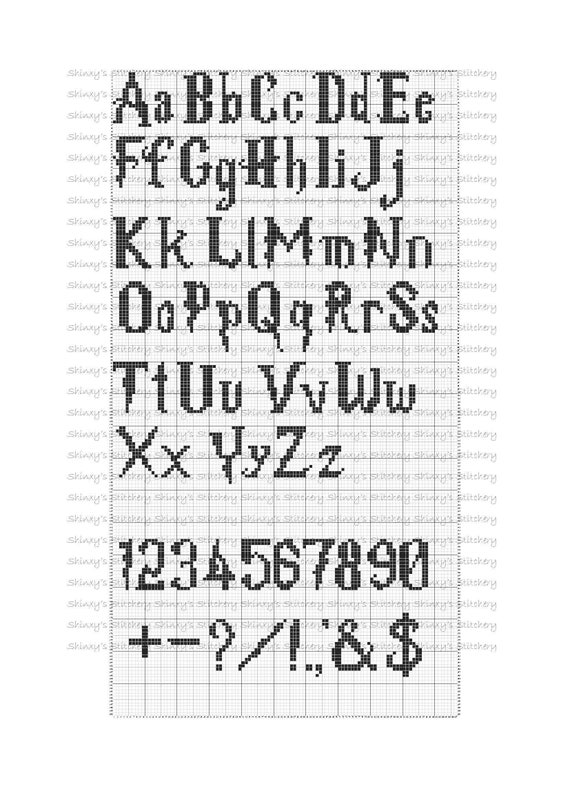 Alphabet & Numbers Cross Stitch Pattern, Upper , small letters and numbers,  Harry Potter, No.012