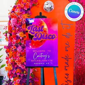 Last Disco Welcome Sign Template | Personalized Bachelorette Welcome Sign | Canva Digital Download, Printable, Editable